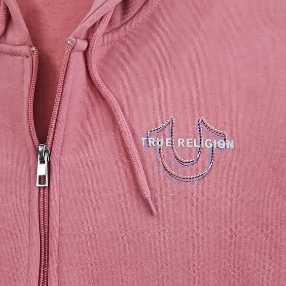 True Religion Full Zip Hoodie NWT Men's XL Red Overlap Logo NEW Kangaroo Pocket - Picture 4 of 12